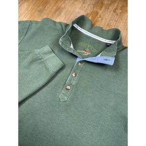 Orvis Mens Large Henley Sweater Pullover Green Long Sleeve Elbow Patches Outdoor